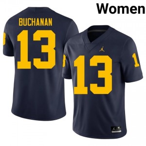 Wolverines JJ Buchanan #13 Navy Jersey | Genuine Stitch NCAA Football Women Apparel 51505268