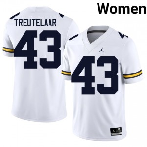 White Jack Treutelaar #43 Michigan Wolverines Jersey | Women High School Football Licensed Stitched 25551225