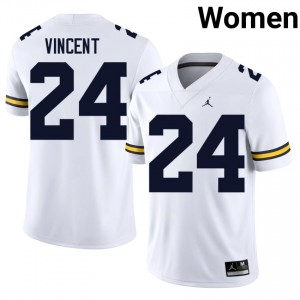 UM Wolverines Jamarion Vincent #24 White Jersey | Genuine Stitched NCAA Football Women Apparel 75347611