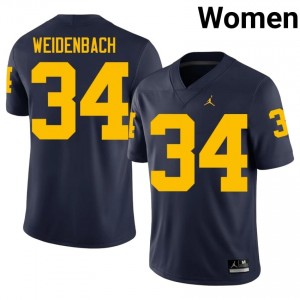 UM Wolverines John Weidenbach #34 Navy Jersey | Premium Swen NCAA Football Women Apparel 11411905