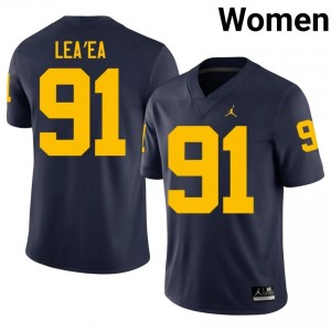 Navy Jonah Lea'ea #91 Wolverines Jersey | Women High School Football Moisture Wicking Stitch 64192381