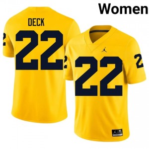 #22 Jordan Deck Michigan Wolverines Maize Jersey | Elite Embroidery Women Player Football Gear 56551439