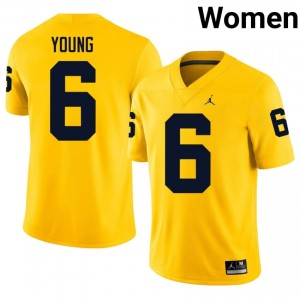 Maize Jordan Young #6 Michigan Wolverines Jersey | Women High School Football Licensed Embroidery 74845359
