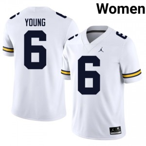 Top-Tier Jordan Young #6 Michigan Wolverines White Jersey | Women University Football Stitched Fan Gear 36188620