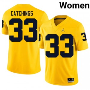 Durable Kaden Catchings #33 Wolverines Maize Jersey | Women University Football Embroidery Fan Gear 46137481