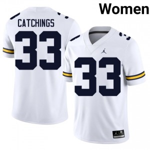 Kaden Catchings #33 Michigan Jersey | Iconic White College Football Women Stitched 86123538