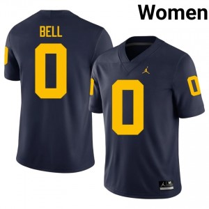 Michigan Kendrick Bell #0 Navy Jersey | Pro Cut Stitch NCAA Football Women Apparel 67088161