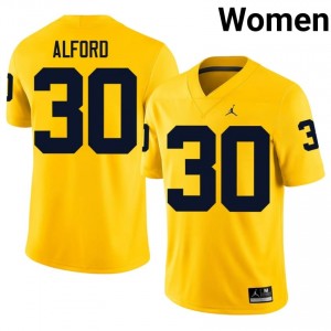 Max Alford #30 Michigan Wolverines Jersey | Gameday Maize College Football Women Embroidery 39163120