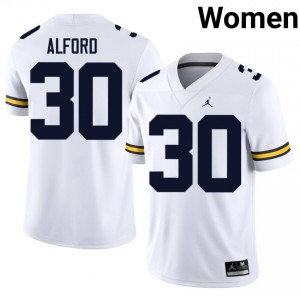U-M Max Alford #30 White Jersey | Premium Stitched NCAA Football Women Apparel 64344450