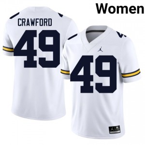 UMich Nico Crawford #49 White Jersey | Pro Cut Stitched NCAA Football Women Apparel 99542457