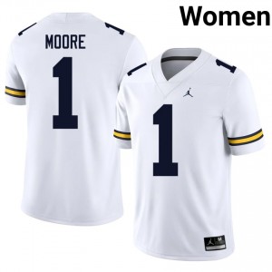 White Rod Moore #1 Michigan Wolverines Jersey | Women High School Football Limited Stitched 61545050