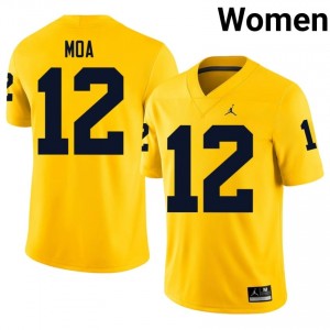 Salesi Moa #12 UM Wolverines Jersey | Exclusive Maize College Football Women Embroidery 70580188
