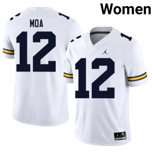 Michigan Wolverines Salesi Moa #12 White Jersey | Pro Cut Stitched NCAA Football Women Apparel 80163593