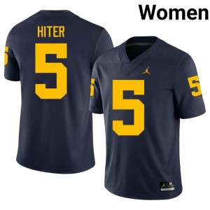 Michigan Wolverines Savion Hiter #5 Navy Jersey | Essential Swen NCAA Football Women Apparel 77766121