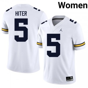 Savion Hiter #5 UM Wolverines Jersey | Iconic White College Football Women Stitched 59081543