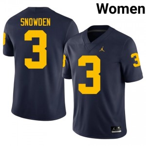 #3 Smith Snowden UMich Navy Jersey | Authentic Stitch Women Player Football Gear 60152901