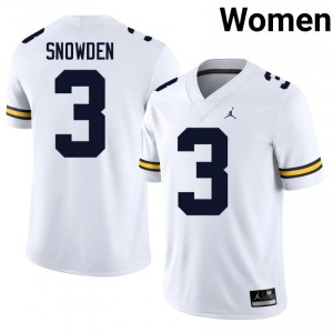 Michigan Smith Snowden #3 White Jersey | Premium Stitched NCAA Football Women Apparel 26970287