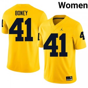UMich Tariq Boney #41 Maize Jersey | Pro Cut Embroidery NCAA Football Women Apparel 55195210