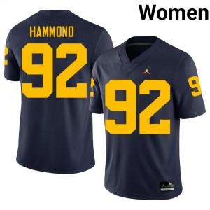#92 Ted Hammond UMich Navy Jersey | Elite Swen Women Player Football Gear 79841342
