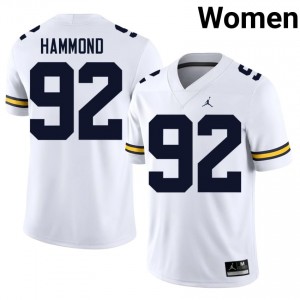 Michigan Ted Hammond #92 White Jersey | Genuine Stitched NCAA Football Women Apparel 46357273