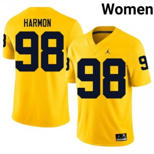 Wolverines Tom Harmon #98 Maize Jersey | Premium Embroidery NCAA Football Women Apparel 56474701