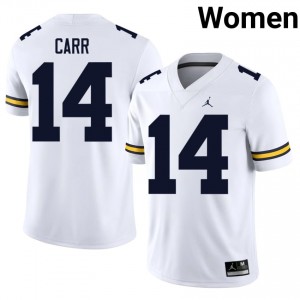 White Tommy Carr #14 UM Wolverines Jersey | Women High School Football Fresh Stitched 18938491