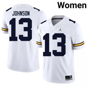 Elite Thread Travis-Johnson #13 Wolverines White Jersey | Women University Football Stitched Fan Gear 69443546