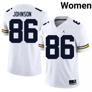 Durable Travis Johnson #86 UMich White Jersey | Women University Football Stitched Fan Gear 13794605