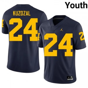 UMich Bryson Kuzdzal #24 Navy Jersey | Genuine Stitch NCAA Football Youth Apparel 60554807