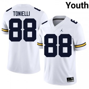 Durable Deakon Tonielli #88 UMich White Jersey | Youth University Football Stitched Fan Gear 26895400