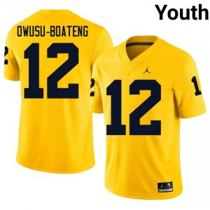 Wolverines Nathaniel Owusu-Boateng #12 Maize Jersey | Essential Embroidery NCAA Football Youth Apparel 14017120