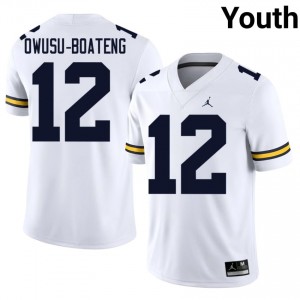 #12 Nathaniel Owusu-Boateng Michigan White Jersey | Alumni Stitched Youth Player Football Gear 17167818
