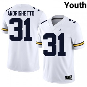 Durable Nico Andrighetto #31 U-M White Jersey | Youth University Football Stitched Fan Gear 52885221