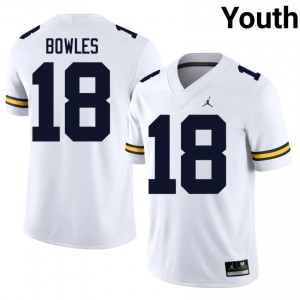 White Troy Bowles #18 UMich Jersey | Youth High School Football Moisture Wicking Stitched 38078861