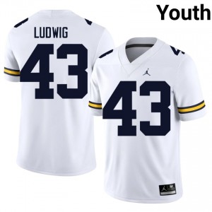 #43 Zach Ludwig UMich White Jersey | Elite Stitched Youth Player Football Gear 21600066
