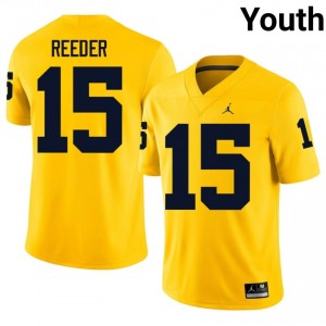 Elite Thread Aden Reeder #15 Wolverines Maize Jersey | Youth University Football Embroidery Fan Gear 74029361