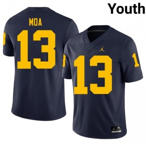Navy Aisea Moa #13 Michigan Wolverines Jersey | Youth High School Football Moisture Wicking Stitch 41633817