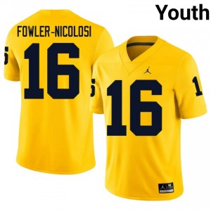 Officially Licensed Brayden Fowler-Nicolosi #16 UMich Maize Jersey | Youth University Football Embroidery Fan Gear 73731348