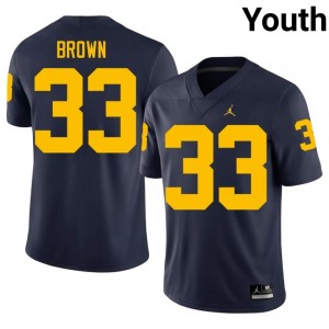 Durable Cam Brown #33 Michigan Navy Jersey | Youth University Football Swen Fan Gear 42977296