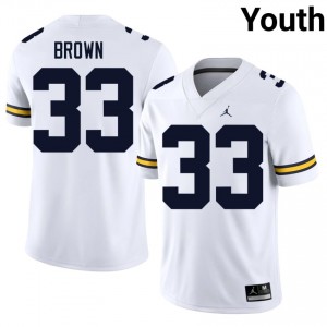 White Cam Brown #33 Wolverines Jersey | Youth High School Football Moisture Wicking Stitched 78209746