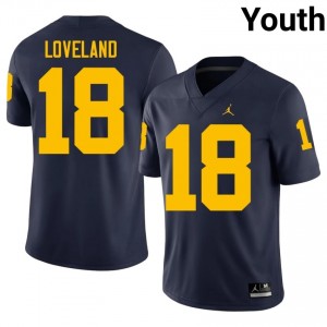 Officially Licensed Colston Loveland #18 UM Wolverines Navy Jersey | Youth University Football Stitch Fan Gear 50834222