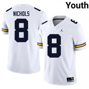 UM Wolverines Dominic Nichols #8 White Jersey | Essential Stitched NCAA Football Youth Apparel 84322693
