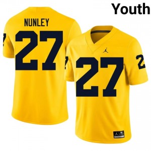 UMich Ernest Nunley #27 Maize Jersey | Genuine Embroidery NCAA Football Youth Apparel 53663468