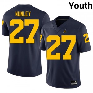 Navy Ernest Nunley #27 Michigan Wolverines Jersey | Youth High School Football Licensed Stitch 77364376