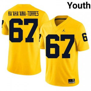 Elite Thread Houston Ka'aha'aina-Torres #67 Michigan Wolverines Maize Jersey | Youth University Football Embroidery Fan Gear 68984512
