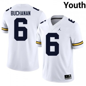 Durable JJ Buchanan #6 Michigan White Jersey | Youth University Football Stitched Fan Gear 65989946