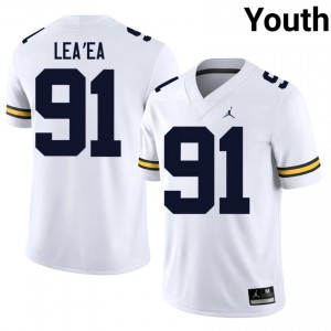 Jonah Lea'ea #91 UMich Jersey | Iconic White College Football Youth Stitched 47235478