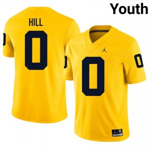 Michigan Wolverines Jyaire Hill #0 Maize Jersey | Genuine Embroidery NCAA Football Youth Apparel 72270630