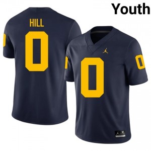 Navy Jyaire Hill #0 U-M Jersey | Youth High School Football Licensed Stitch 45948049