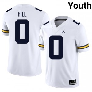#0 Jyaire Hill Michigan Wolverines White Jersey | Elite Stitched Youth Player Football Gear 66198341
